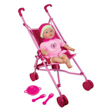 Lissi-pop: Paraplu-kinderwagenset met poppenrollenspel van 45 cm, compact opvouwbaar voor kinderen vanaf 4 jaar
