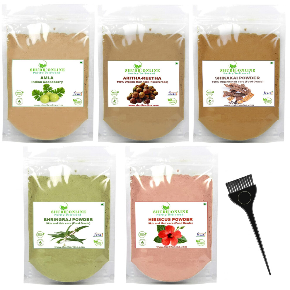 Shudh Online Herbal Hair Mask Powder Combo Indian Ayurvedic Herbal Powder For Hair Growth (8.8Oz 250G) Organic Bhringraj Powder Hibiscus Powder Shikakai Powde