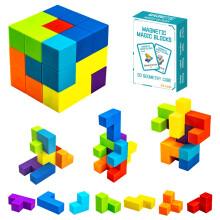 OUXIA Magnetic Building Blocks Magic Magnetic 3D Puzzle Cubes Set of 7 Multi Shapes Magnetic Blocks with 54 Guide Cards