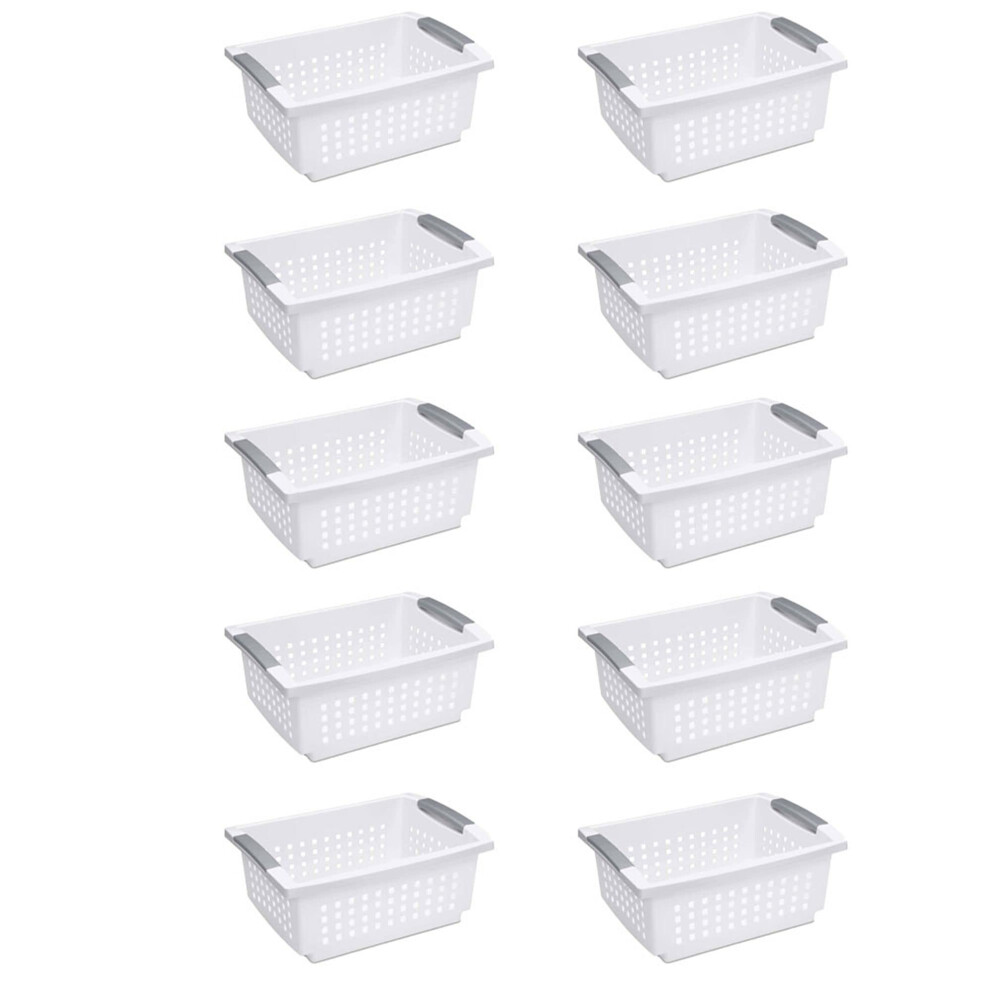 Sterilite Stackable Storage Bin and Organization Basket with Flip Down Accent Rails for Home and Household Organization Medium White (20 Pack)