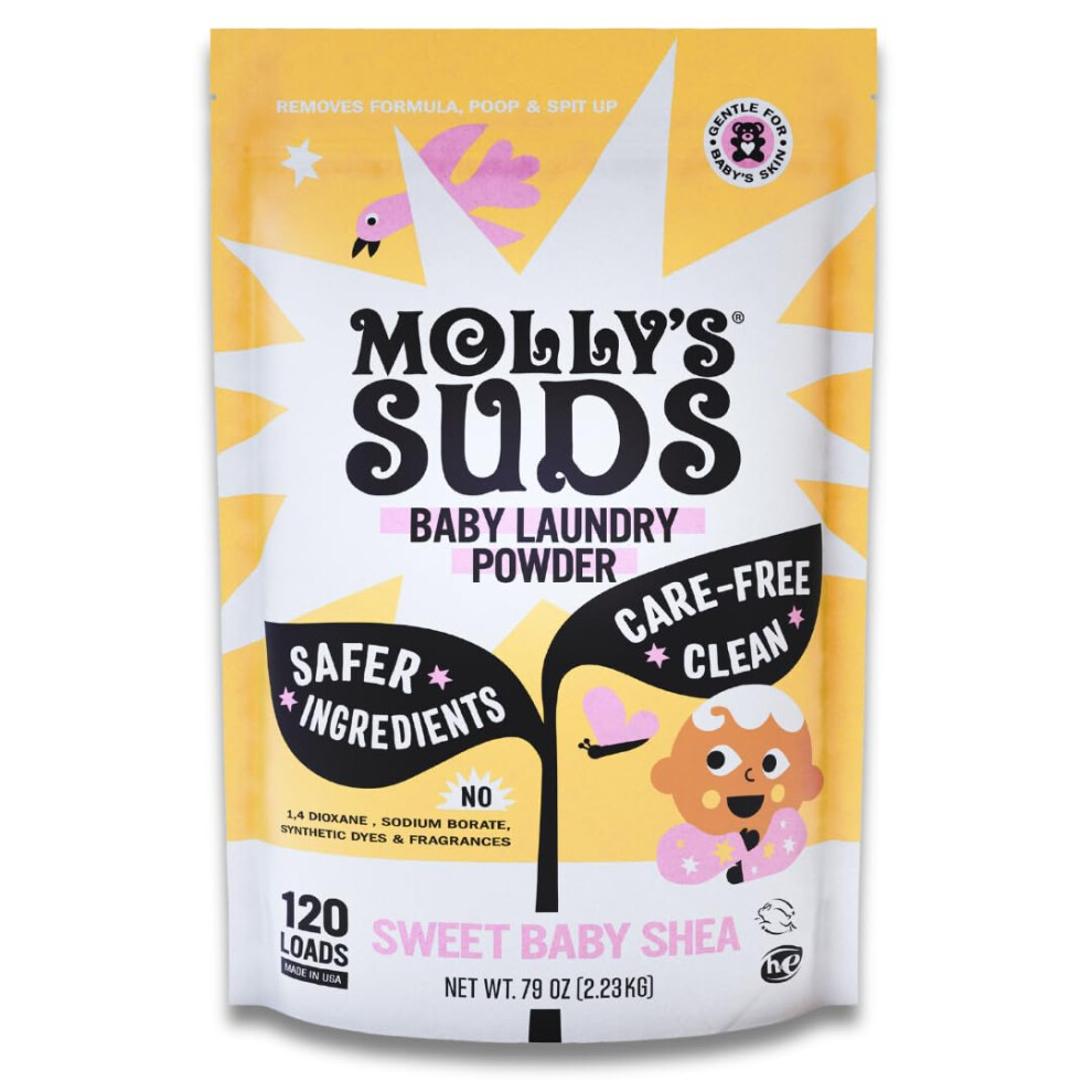 Mollys Skum Molly's Suds Baby Laundry Detergent Powder | Removes Formula Poop & Spit-Up Stains | Extra Gentle For Newborns (Sweet Baby Shea)