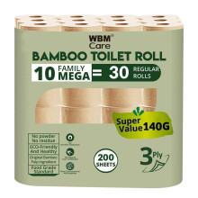 WBM Care Bamboo Pada de bao Fuerte y flexible Toallas de papel seguras para rboles sin rboles naturales y spticos 200 sbanas cada rollo total 60