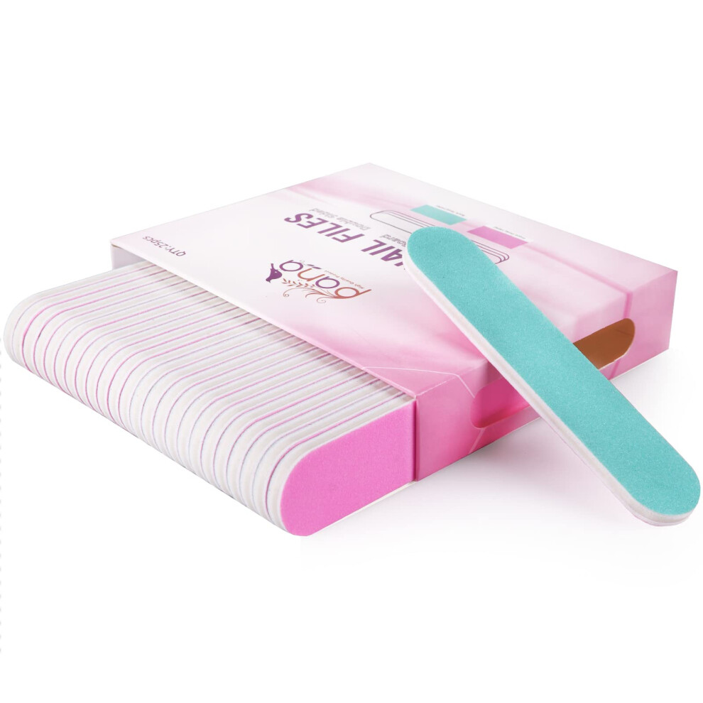 Lot de 25 mini limes à ongles professionnelles double face PANA - Rose et bleu sarcelle, grain 180/240 - Lime à ongles en émeri, pour manucure et
