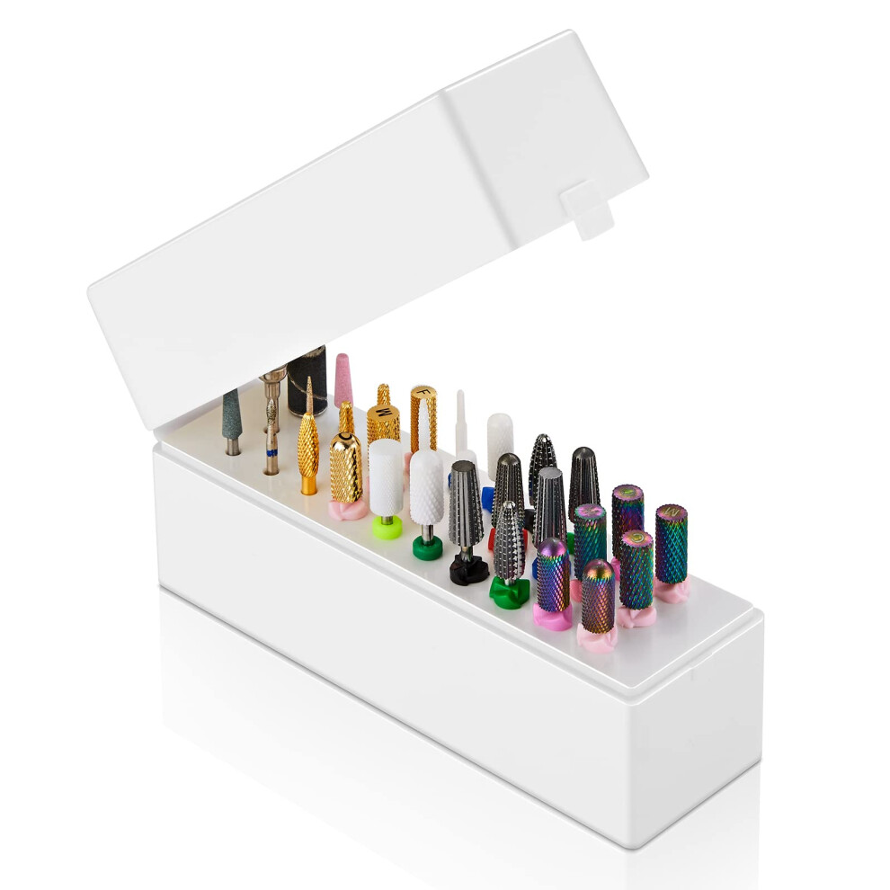 Makartt White Nail Drill Bits Holder Dustproof Stand Displayer Organizer Container 30 Holes Manicure Tools (Not Inlcude Drill Bits)