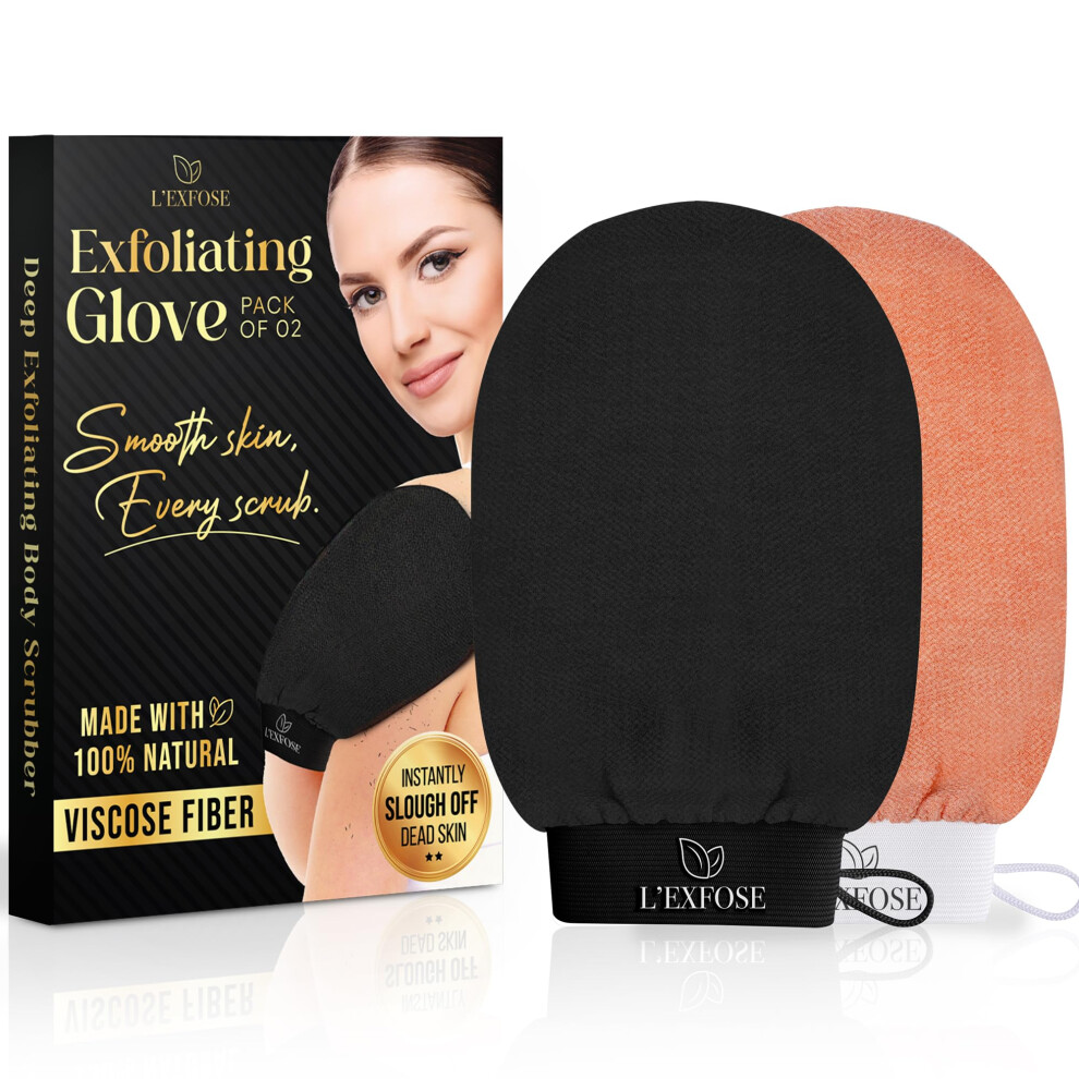 L'exfose Kessa Hammam Deep Exfoliating Glove 2Pc - Korean Exfoliating Mitt For Shower Ideal For Dead Skin Remover Keratosis Pilaris & Self-Tanning To