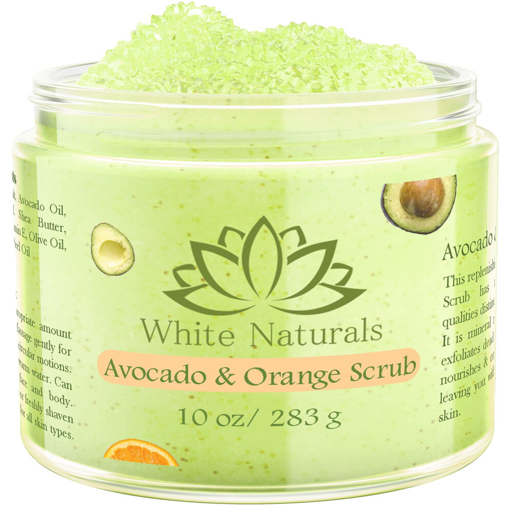 White Naturals Orange Organic Avocado & Body Scrub Moisturize & Soften Skin Pure Natural Skincare Exfoliator Shower Salt Scrub For Exfoliating Dead Skin Cells Bo