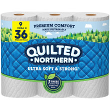 Papel higi   nico ultra suave y resistente Quilted Northern, 9 rollos grandes = 36 rollos regulares, papel higi   nico de 2 capas