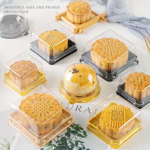 50 Pacote caixa de plástico mini bolo clara com fundo preto - caixa de muffin - caixa de bolo de lua 1