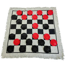 Yuanhe Gaint Checkers Game Set - Large 3 in 1 Checkers Including Tic Tac Toe with Reversible Rug Calssic Indoor Outdoor Yard Games for Family