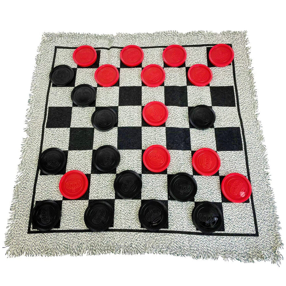 Yuanhe Gaint Checkers Game Set - Large 3 in 1 Checkers Including Tic Tac Toe with Reversible Rug  Calssic Indoor Outdoor Yard Games for Family-image-OPC-PH55BPJ-NEW