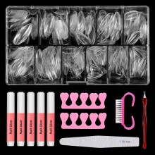 Nageltips en lijm Acrylnagelset - Set met druk op nagels 500 STKS Korte stiletto-nageltips Helder Volledige dekking Kunstnagels Set 5 STKS Nagellijme