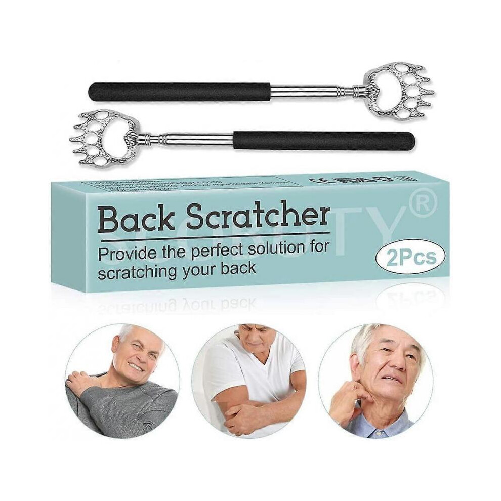Stainless steel back scratcher, 4-section retractable handle, relieves itching (2 pieces)