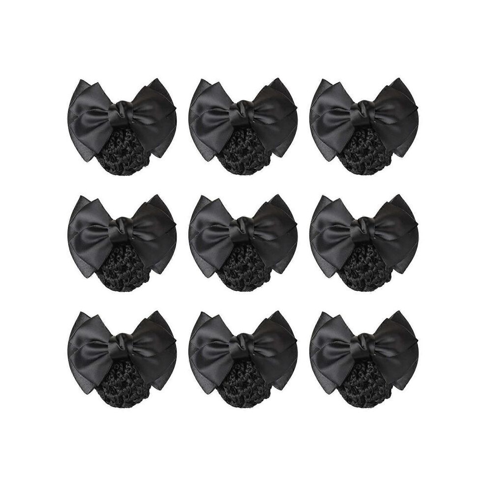 9 Pieces Bowknot Snood Net Barrette Hair Clip Bun Cover Hairnet Lace Bow Decor for Woman, Blue
