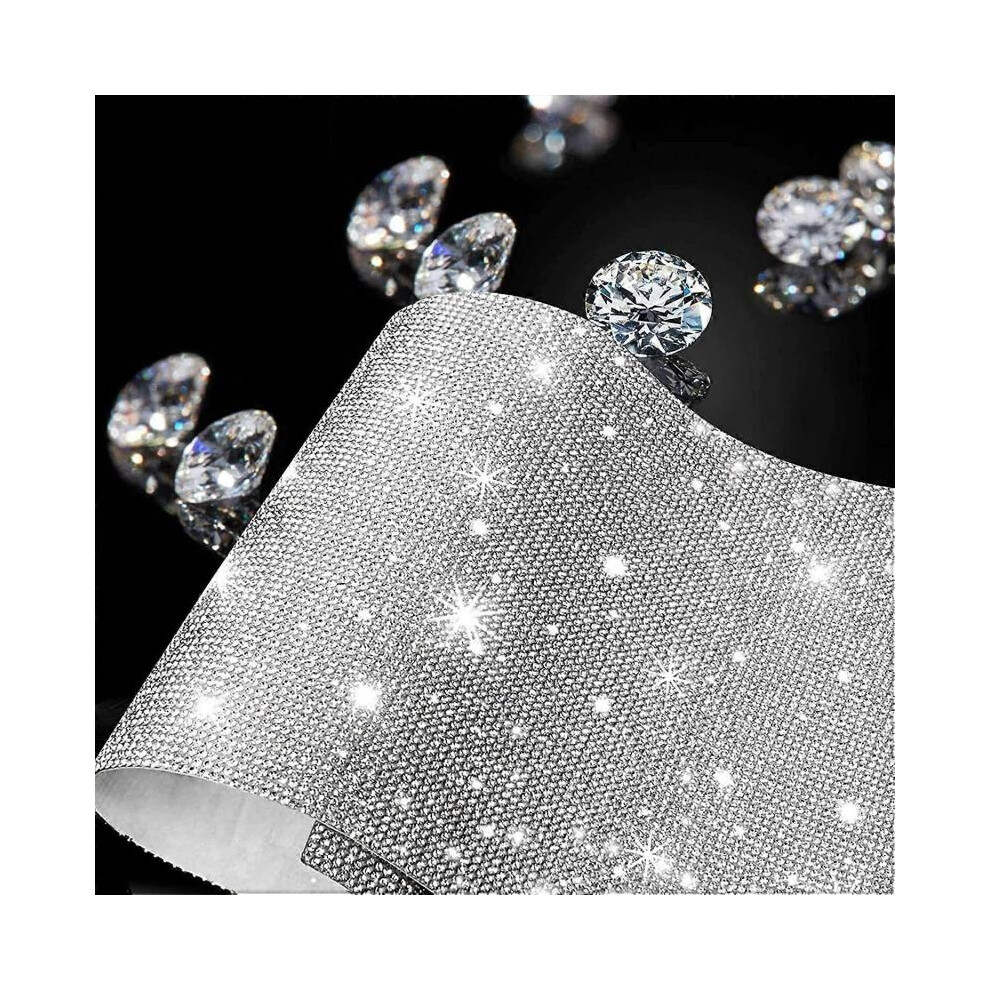 Bling Crystal Rhinestone Stickers DIY Self-Adhesive Sparkling Rhinestone Sheet for Car Decoration Silver, 9.4" x 7.9