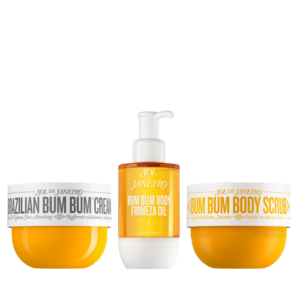 SOL DE JANEIRO Brazilian Bum Bum Cream  Bum Bum Firmeza Body Oil  and Bum Bum Body Scrub Bundle - Ultimate Firming Ritual