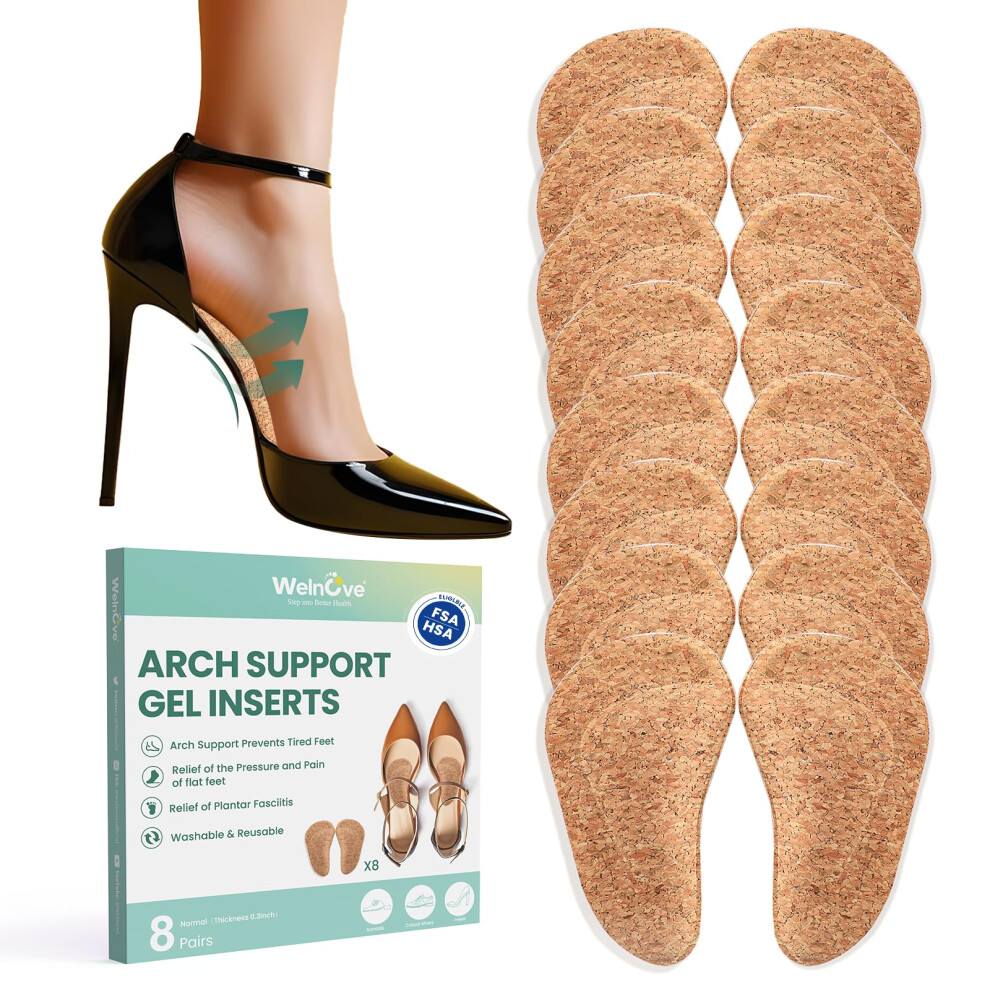 Solette Di Supporto Per L'arco Plantare Per Piedi Piatti - Welnove 8 Paia Di Solette Di Supporto Per L'arco Plantare In Gel Per Fascite Plantare,-image