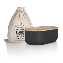 LARS NYSM BREAD BOX I Metalboks med linnedpose til langvarig friskhed I Bread Bin With Bambus Lid Brugbart som skærebræt I 14.2x7.5x5.1 in (Carbo