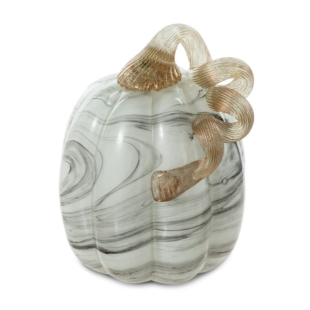 Glitzhome Hand Blown Glass Pumpkin Table Accent For Fall Harvest Decorating For Mother Marble 5.71"""" H Gray