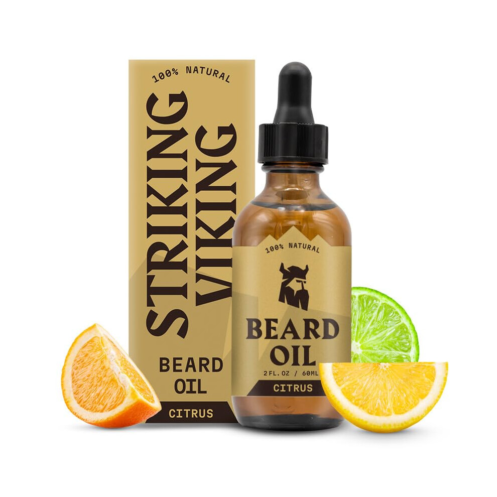 Striking Viking Scented Beard Oil Conditioner For Men (Large 2 Oz.) - Naturally Derived Formula With Tea Tree Argan And Jojoba Oils With Citrus Scent