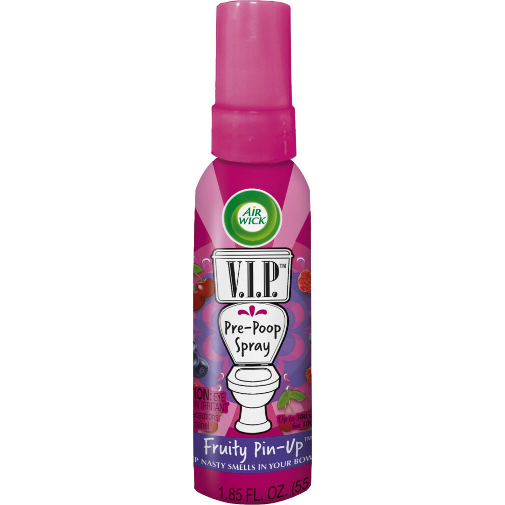 Air Wick V.I.P. Pre-Poop Toilet Spray  Up to 100 uses  Contains Essential Oils  Fruity Pin-up Scent  Travel size  1.85 oz  Holiday Gifts  White Elepha