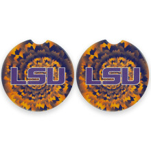 LSU Set of 2 Car Coasters by Magnolia Lane- Removable Absorbent Ceramic Stone Coasters - Ideal Gift for Students Alumni and Everyday Fan - Show Your