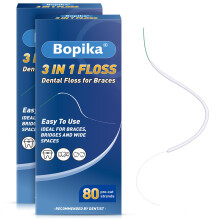 Bopika Dental Floss voor beugels 3 in 1 Ultimate Floss Floss Threaders voor bruggen en implantaten 80 voorgesneden strengen (2 stuks)