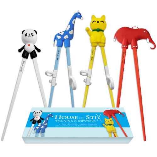 Kinderen eetstokjes voor beginners met herbruikbare hulp (Gemengde 4-Pack)
