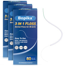Bopika Dental Floss voor beugels 3 in 1 Ultimate Floss Floss Threaders voor bruggen en implantaten 80 voorgesneden strengen (3 stuks)