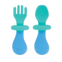 Nuby sada prvn vidlicky a licky Ndob s bezpecnostnmi kryty pro deti od 6 mescu zelen a modr