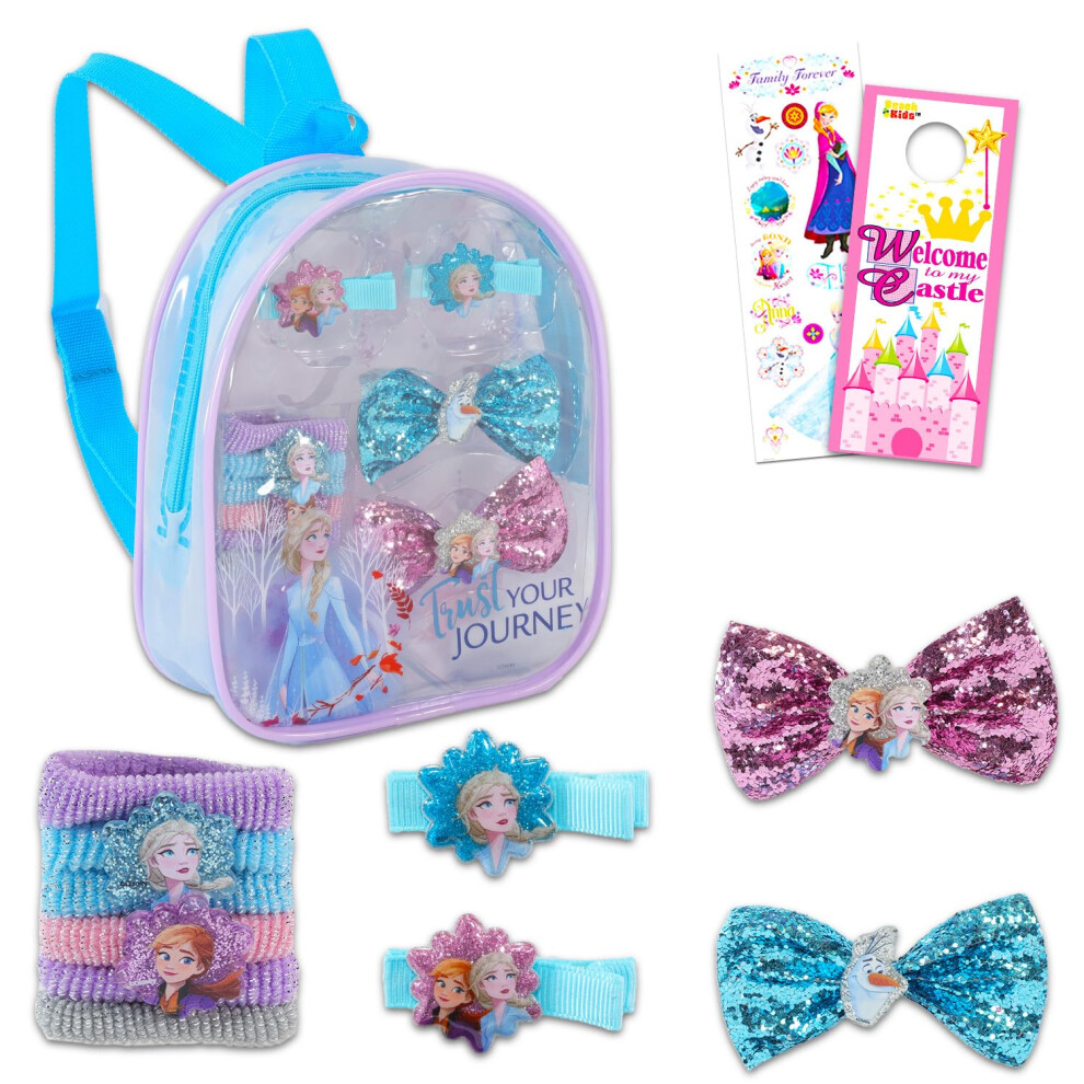 Disney Frozen Hair Accessories Bundle ~ 10 Pc Frozen Hair Set With Frozen Accessories Bag  Hair Bows  Clips  Stickers  And More! (Frozen Hair Accessor