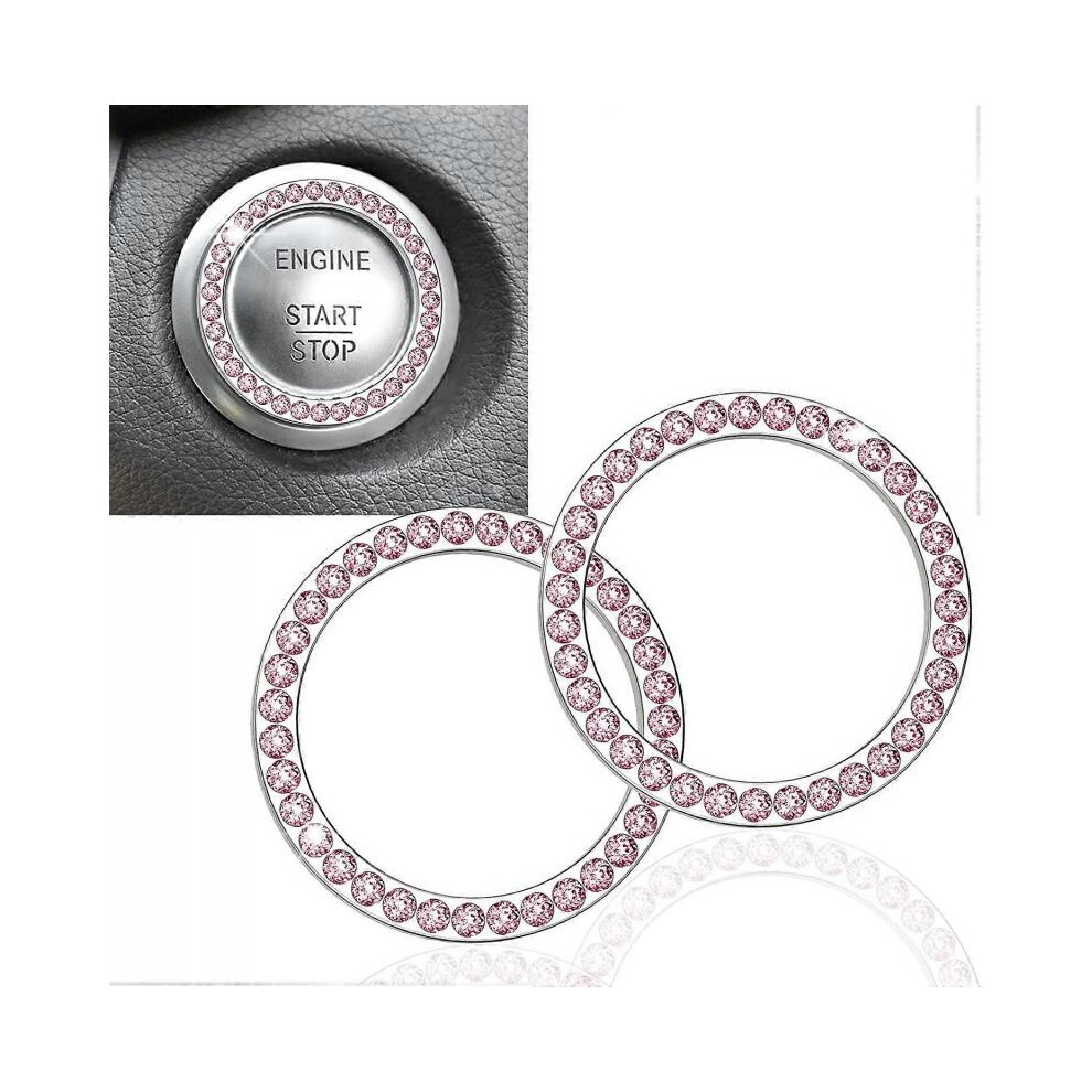 2Pcs Crystal Rhinestone Ring for Car Decor, Auto Engine Start Stop Decoration Crystal Interior Ring Decal