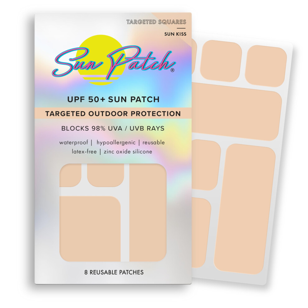 Sun Patch Hypoallergenic Sun-Screen Square Shaped Patches  100% Silicone UPF-50 UV Protection  Reusable  1 Pack/8 Squares  Sunkiss (Nude)