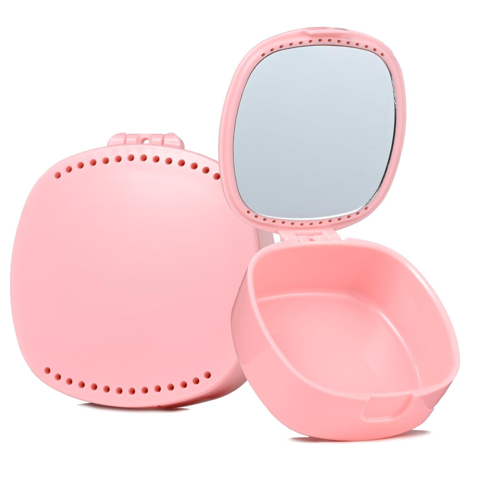 Tihywr Pink Retainer Case With Mirror And Ventilation Holes - Mouth Guard Denture Orthodontic Aligner Night Guard
