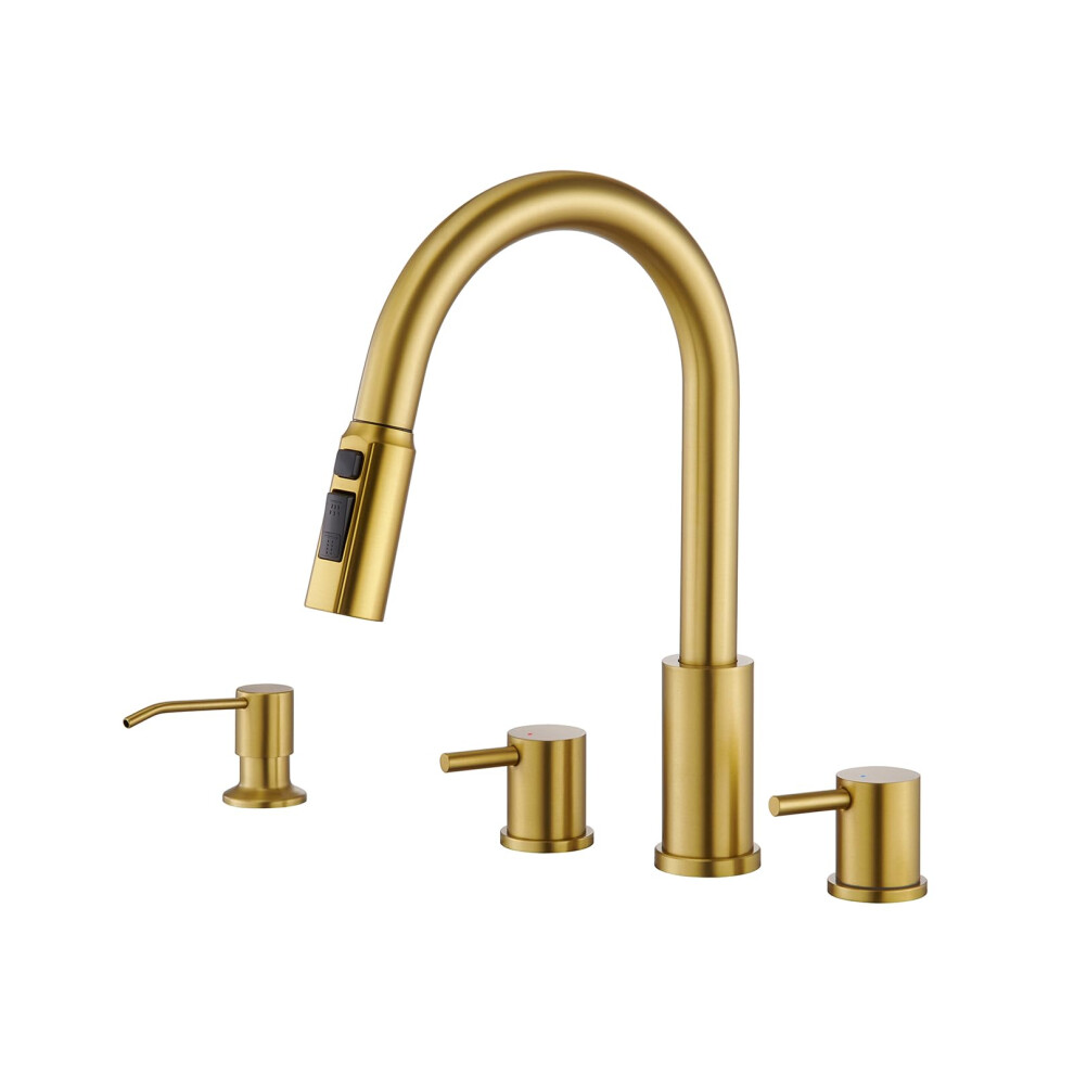 Tohlar 4 Hole Kitchen Faucet Brushed Gold Kitchen Faucet With Soap Dispenser And Pull Down Sprayer 3 Modes Kitchen Sink Faucets Stainless Steel High 711271277236