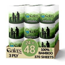 Gaias Premium y Soft Organic Bamboo Papel higinico | 24 mega rollos 3 capas 370 hojas | PFAS certificado por FSC y BPA Free Eco -Friendly Tisse Sost