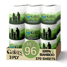 Gaias Premium y Soft Organic Bamboo Papel higinico | 48 mega rollos 3 capas 370 hojas | PFAS certificado por FSC y BPA Free Eco -Friendly Tisse Sost