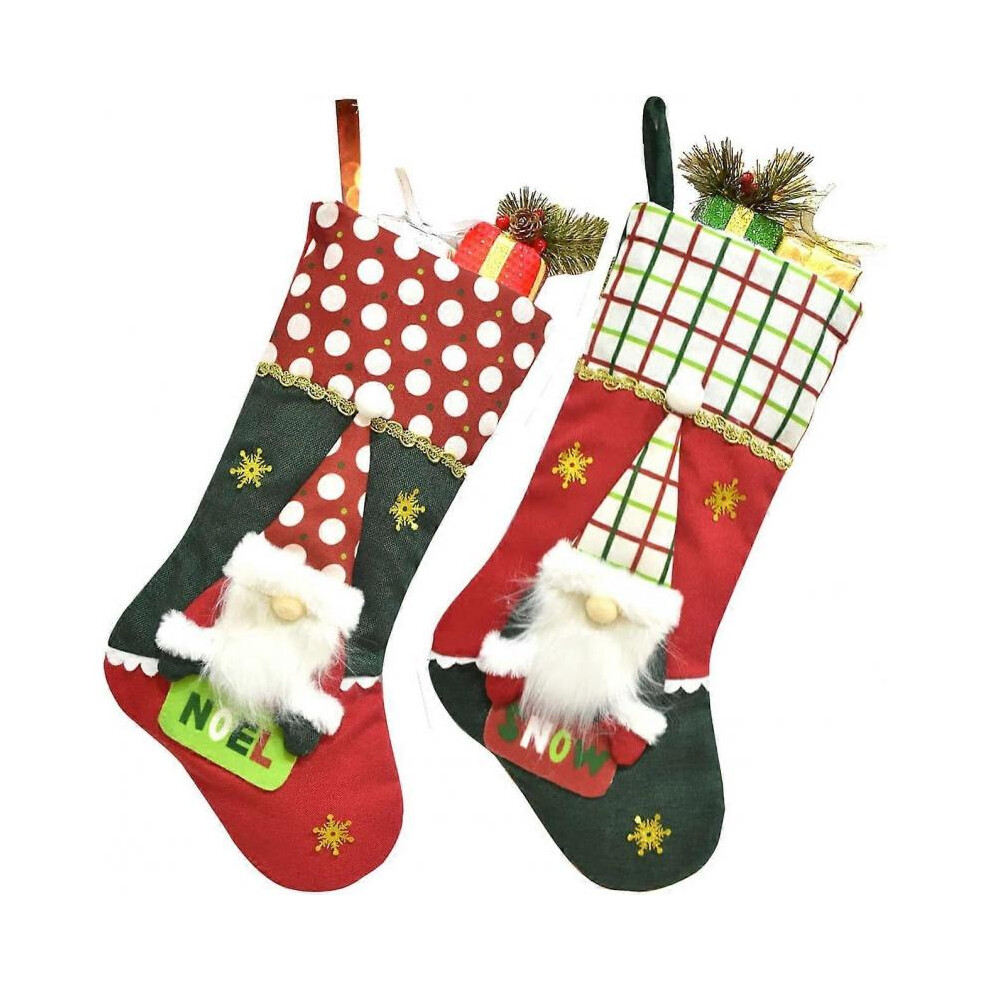 2 Packs 3D Santa  Christmas Stockings, 18" Personalized Plush Stocking Xmas Hanging Socks for Home Fireplace Tree Decor