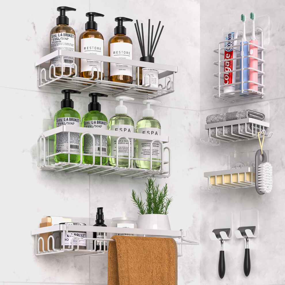 DTUQYX Lot de 9 étagères de douche adhésives pour accessoires de décoration de salle de bain et rangement de cuisine, sans perçage, grande capaci
