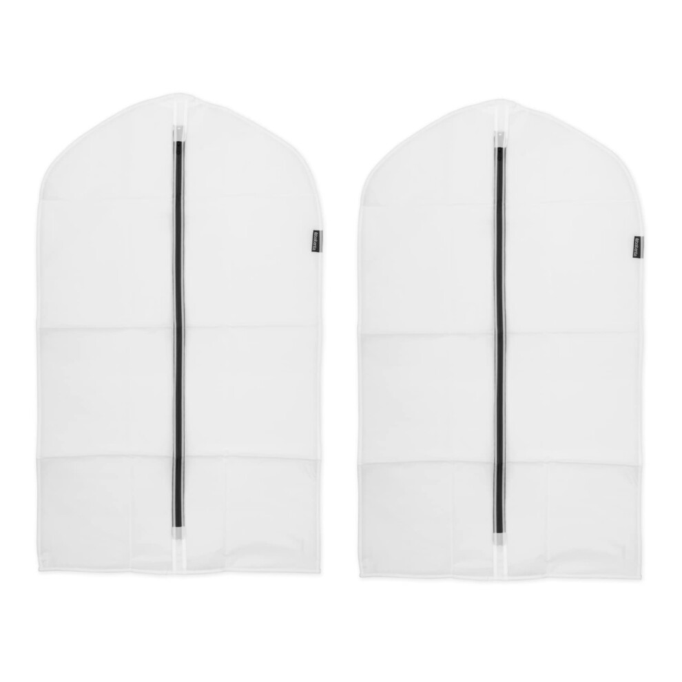 Brabantia 2 Pack Medium Clear Hanging Clothes Protector Bags (White) Garment Covers for Closet Storage  Fits Coats Dresses  Dust & Moth Protection  Zi