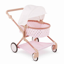 Lullababy - Twin Doll Stroller - rzowy wzek z zabawkami ze zlotymi gwiazdami - Skladane klki obrotowe i koszyk z baldachimem - Akcesoria dla l