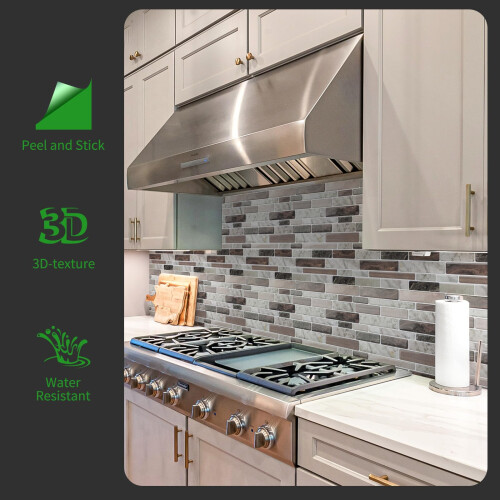 LONGKING Self-Adhesive Kitchen Backsplash  Marble Look Decorative Tiles (10 Tiles) (Multi) 1