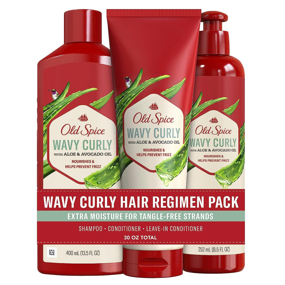 Old Spice Shampoo  Conditioner and Leave-in Conditioner Set for Men  Wavy Curly Hair Regimen Bundle
