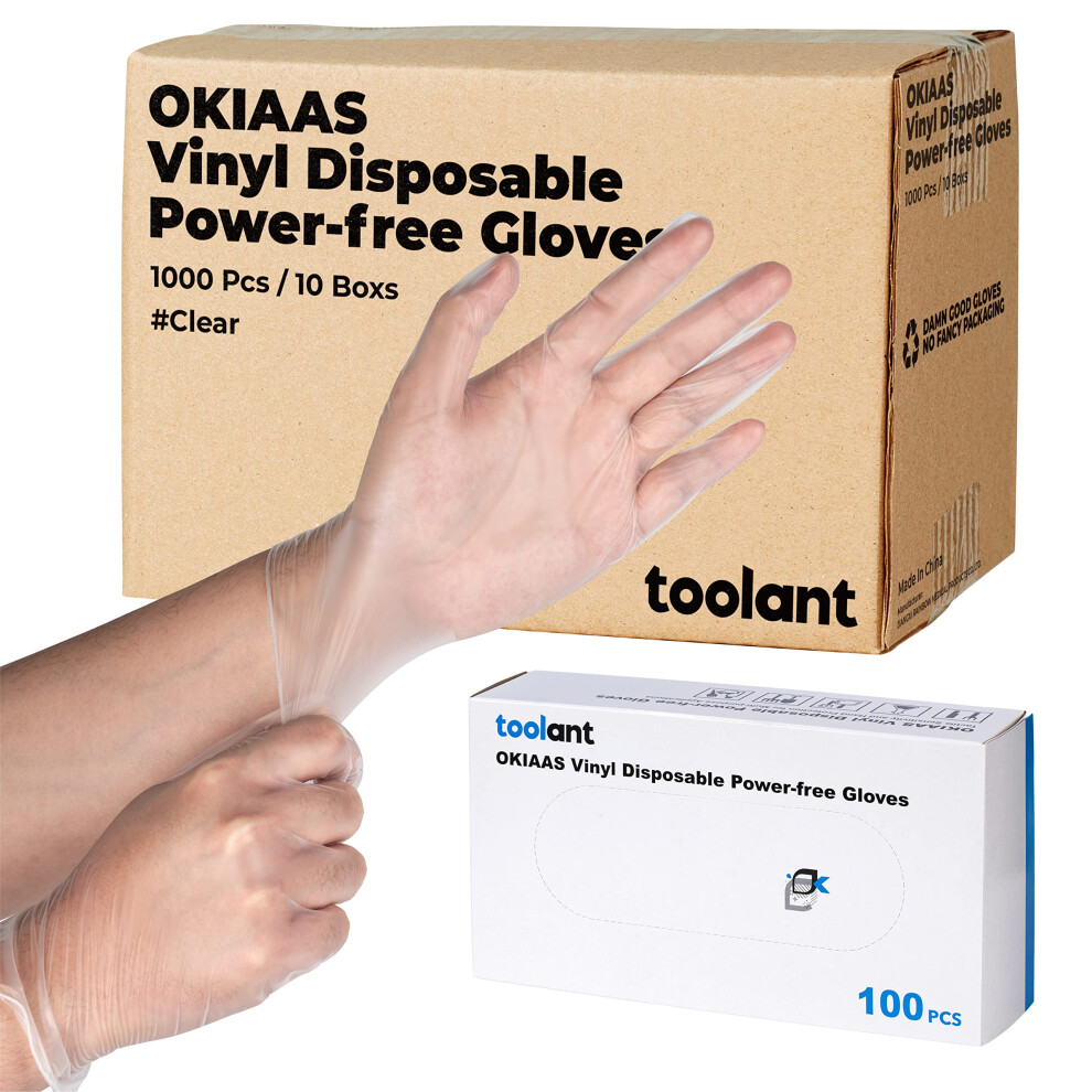 OKIAAS Disposable Gloves M  Bulk of 1000 Pcs|Latex and Powder-Free Clear Vinyl Gloves for Household  Food Handling  Lab Work and more  10 Dispenser Bo-image-OPC-PH55HFB-NEW