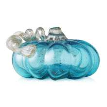 Glitzhome 4.92"""" Blue Handblown Glass Pumpkin Table Accent for Fall & Harvest Thanksgiving Decorating