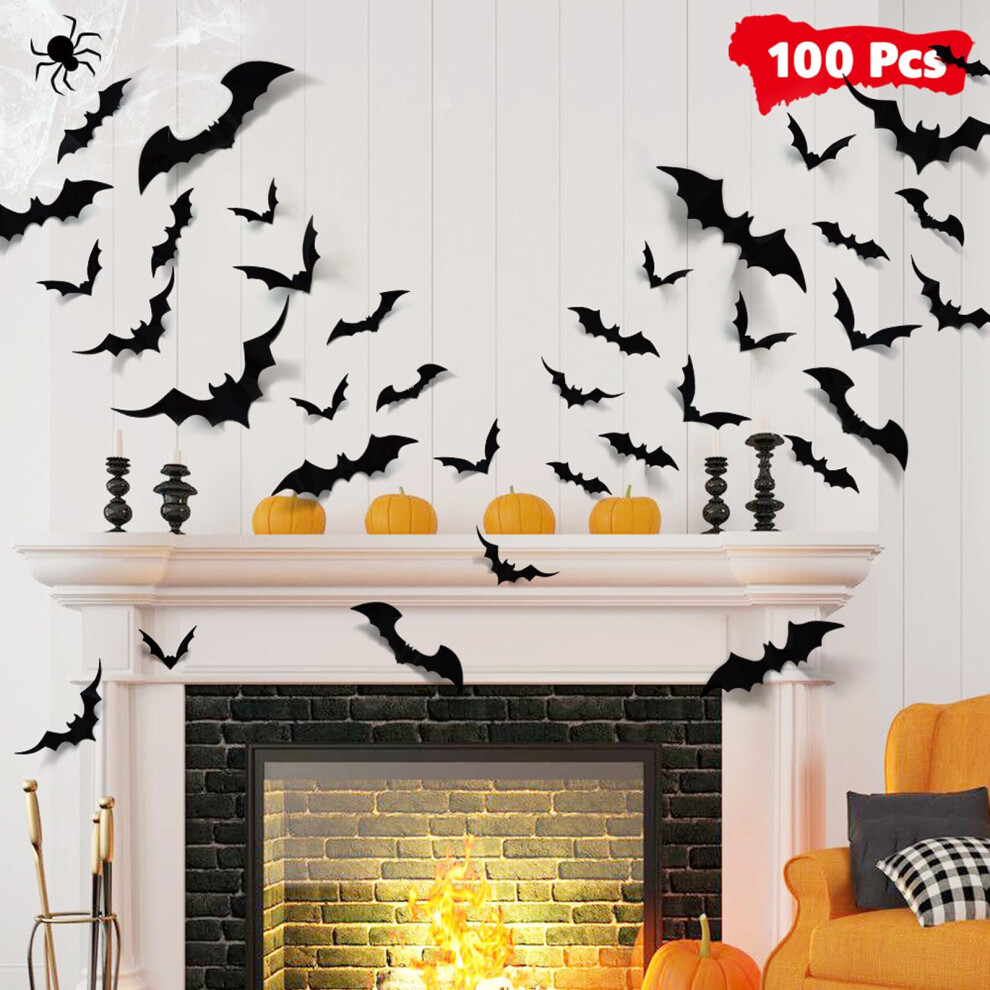 LUDILO Bats Halloween Decorations: Halloween Bats Wall Decor 100pcs Bats Wall Decals PVC 3D Wall Bats Scary Stickers Halloween Party Decorations Indoo
