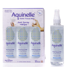 Brume de papier toilette Aquinelle : alternative cologique et non obstruante aux lingettes jetables. Vaporisez simplement sur n'importe quel pap