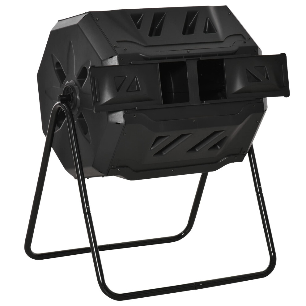 Outsunny Tumbling Compost Bin Outdoor 360 Dual Chamber Rotating Composter 43 Gallon  Black