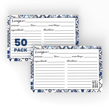 Cartes de receita 4"""" X 6"""" Carto grosso premium frente e verso, timo presente para amadores ou chefs experientes (pacote com 50) (azul)