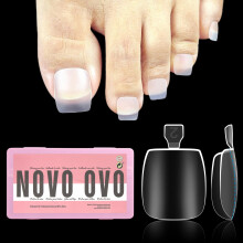 NOVO OVO Faux Ongles Pieds Extra Épais, Carrés Longs Tapered, Gel Doux Transparent Mat