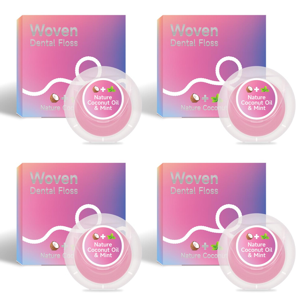 Dr Emma Pink Dr. Emma Woven Dental Floss Coconut Oil Infused Expanding Dental Floss Oral Care Stretchable Floss Mint 33Yd Pack Of 4